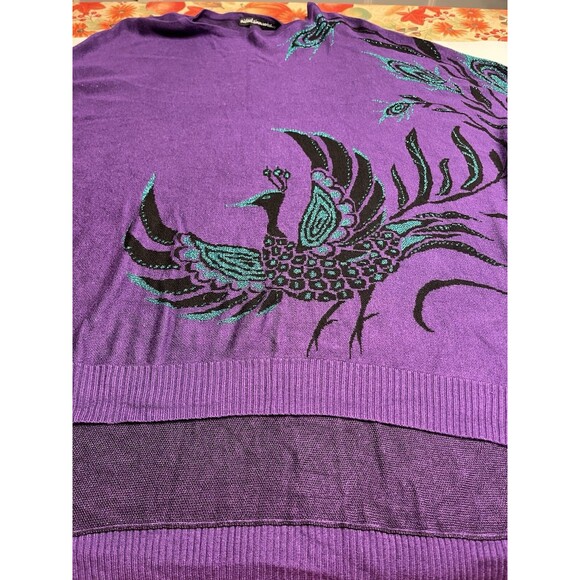 Paul Simon Peacock Poncho OS Purple Teal Artsy Boho Wearable Art - Picture 3 of 14